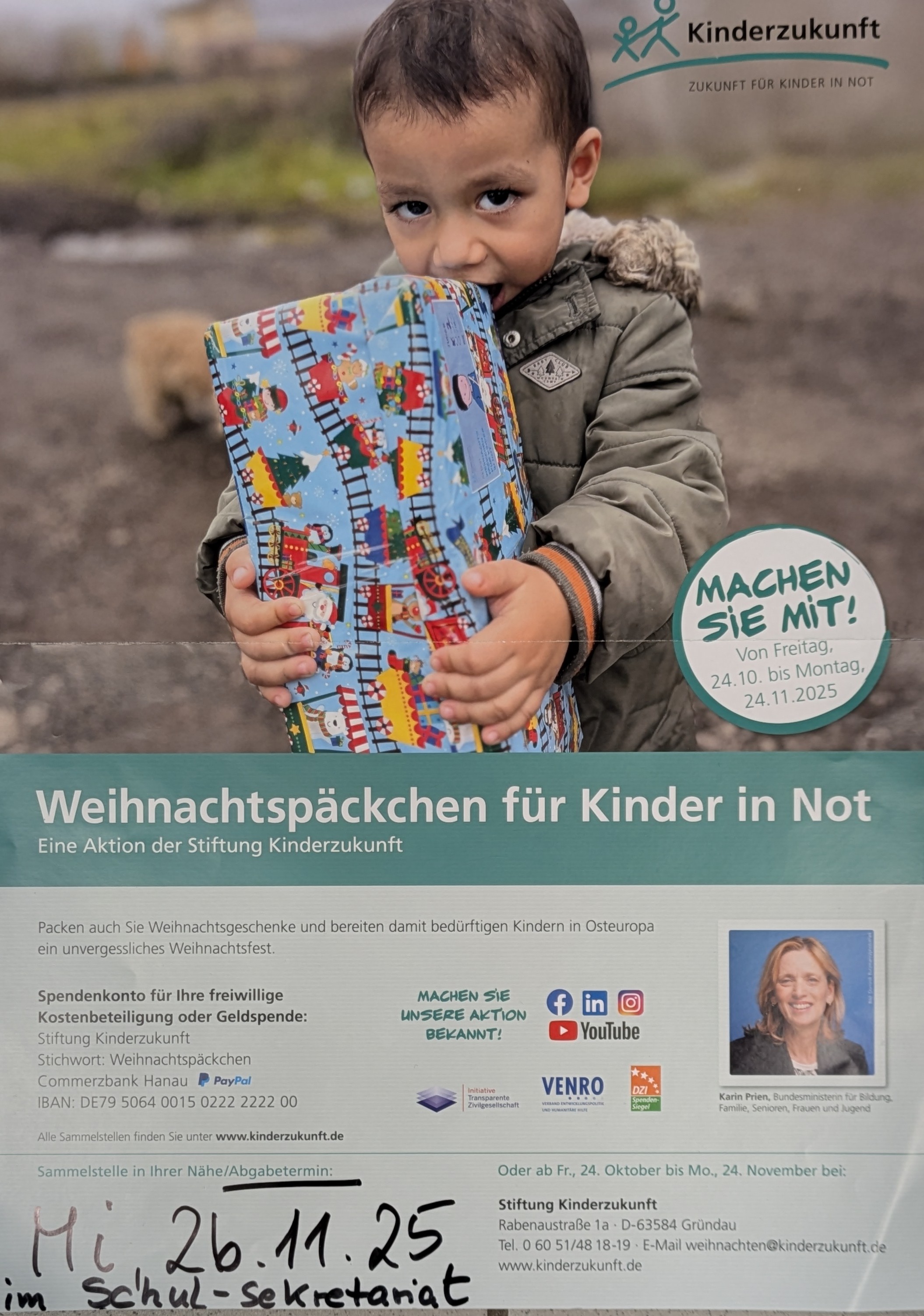 Weihnachtspäckchen für Kinder in Not 2025 - Abgabe bitte bis Mi. 26.11.2025